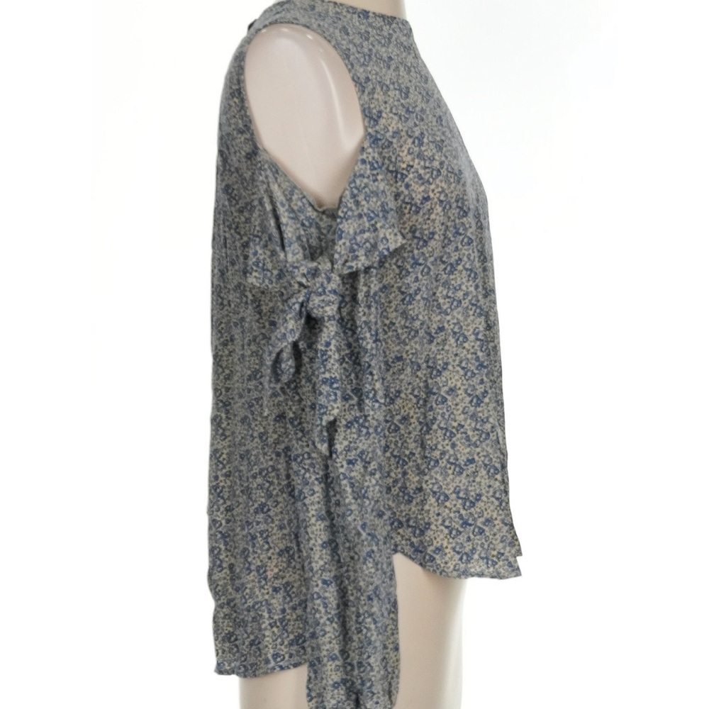 Robert Rodriguez Blue & Cream Ditsy Floral silk cutout sleeve classy Blouse sz 2 - Picture 3 of 4